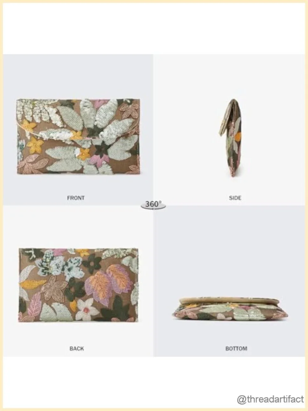 Floral Embroidery Sequin Clutch Beaded Evening Bag for Wedding Party